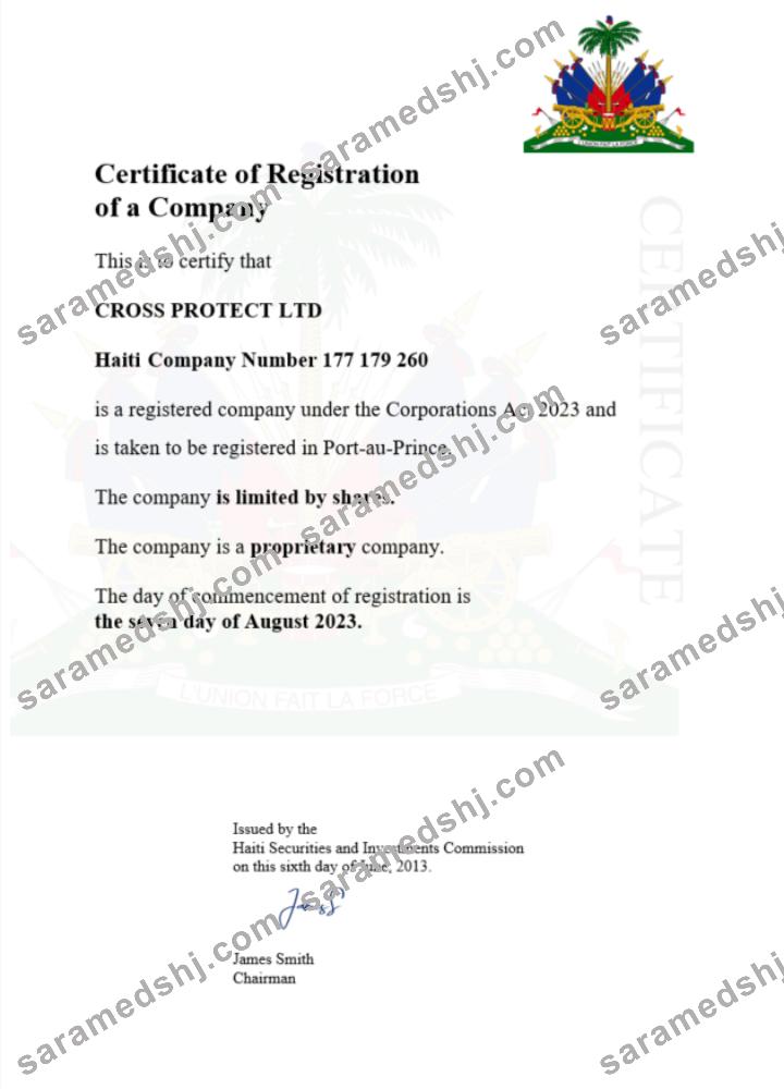 Haiti certificate of registration Word and PDF template